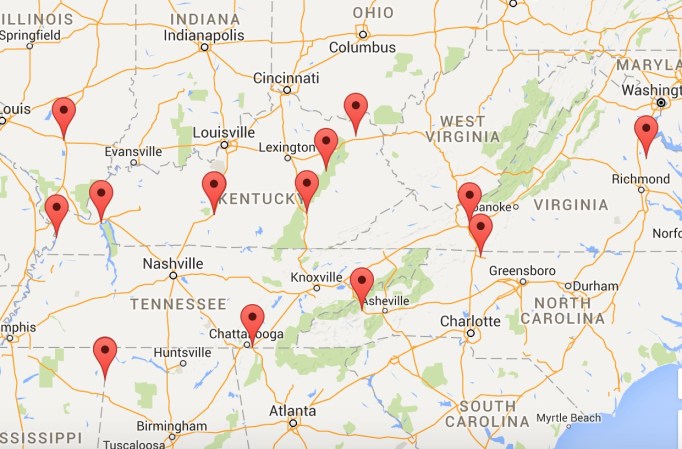 Started out just north of Richmond, Virginia, to Chattanooga, TN