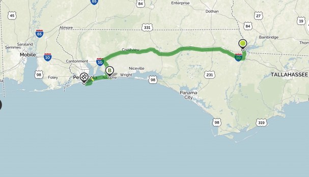 Our travel from Three Rivers State Park, to Emerald Beach, to Fort Pickens.